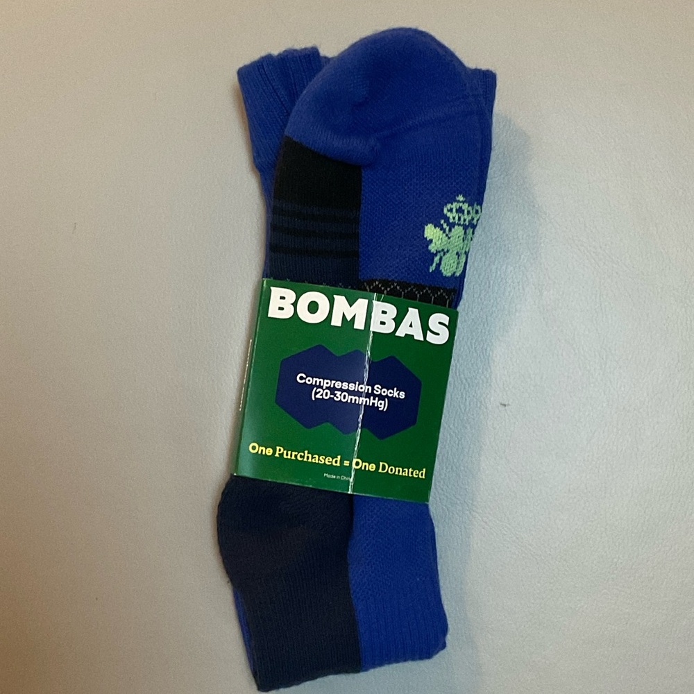 Bombas Men's L.Athletic Compression Socks - Royal Blue Black and Lime Accent